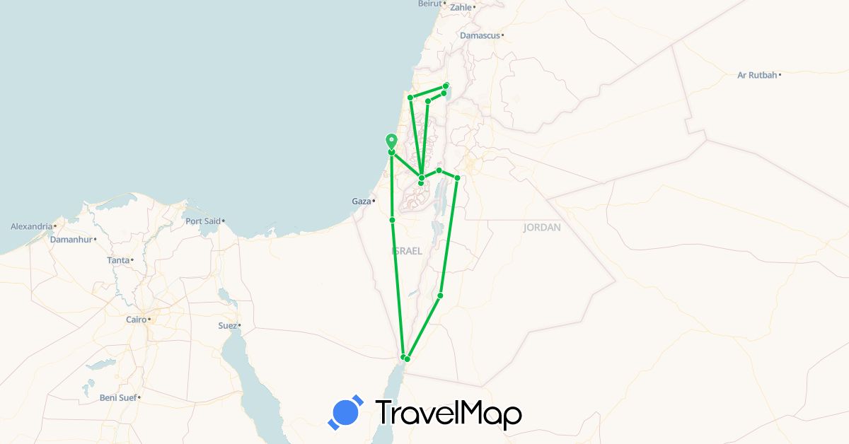 TravelMap itinerary: bus, plane in Israel, Jordan (Asia)